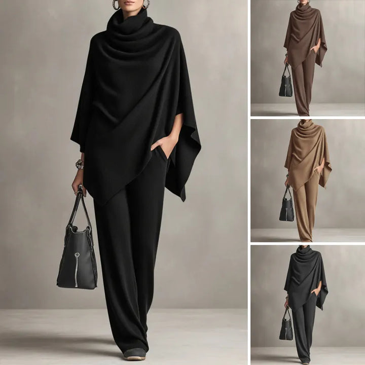 Kaelis - Coordinato a due pezzi con pantaloni e collo alto drappeggiato