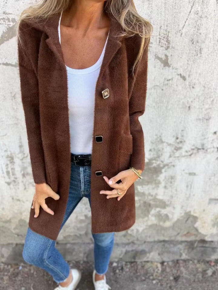 Fia - Cappotto lungo con bottone frontale effetto Soft Touch