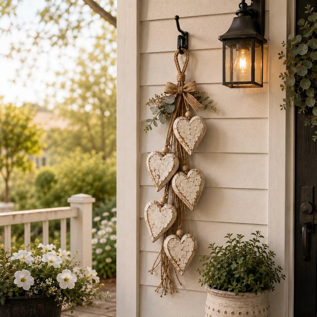 Alinora - Decorazione da parete con frange a cuore effetto invecchiato