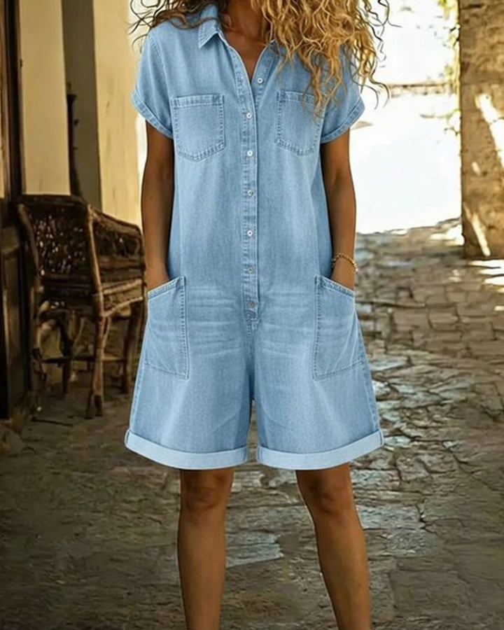 Ysmeria - Pagliaccetto in denim con abbottonatura frontale