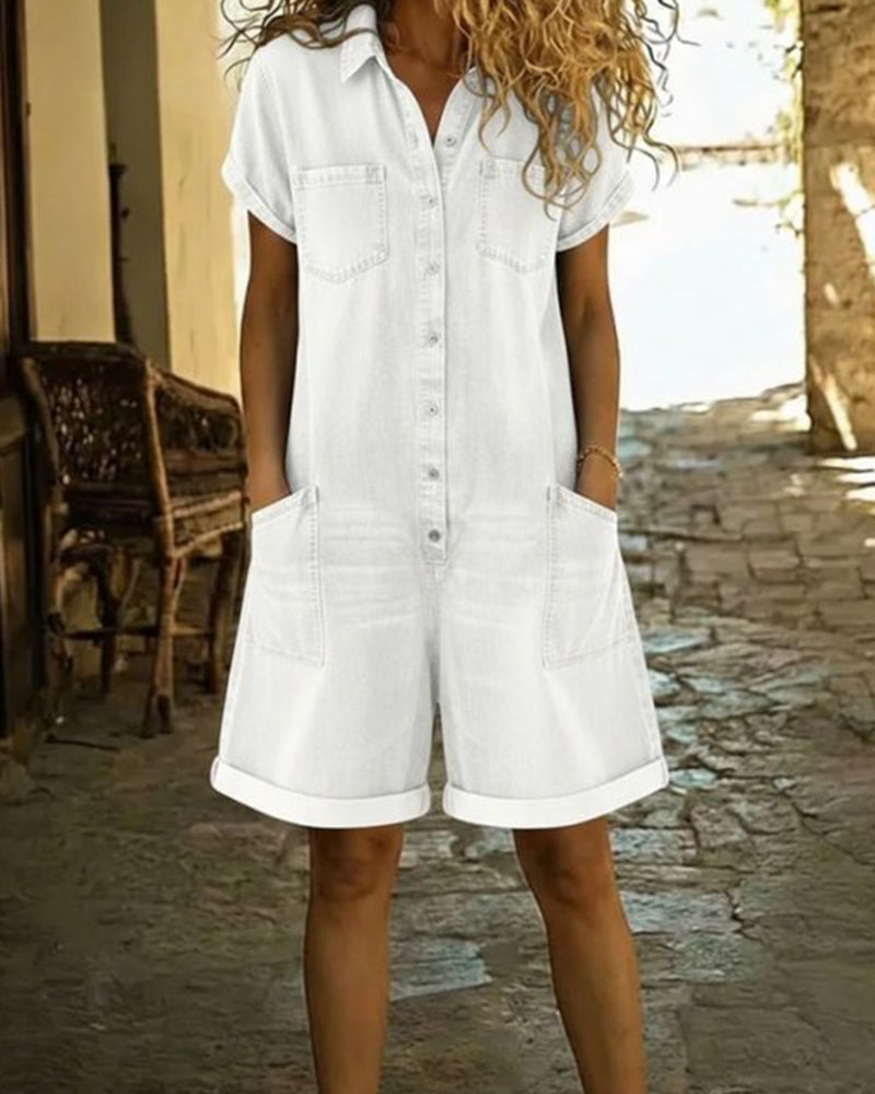 Ysmeria - Pagliaccetto in denim con abbottonatura frontale