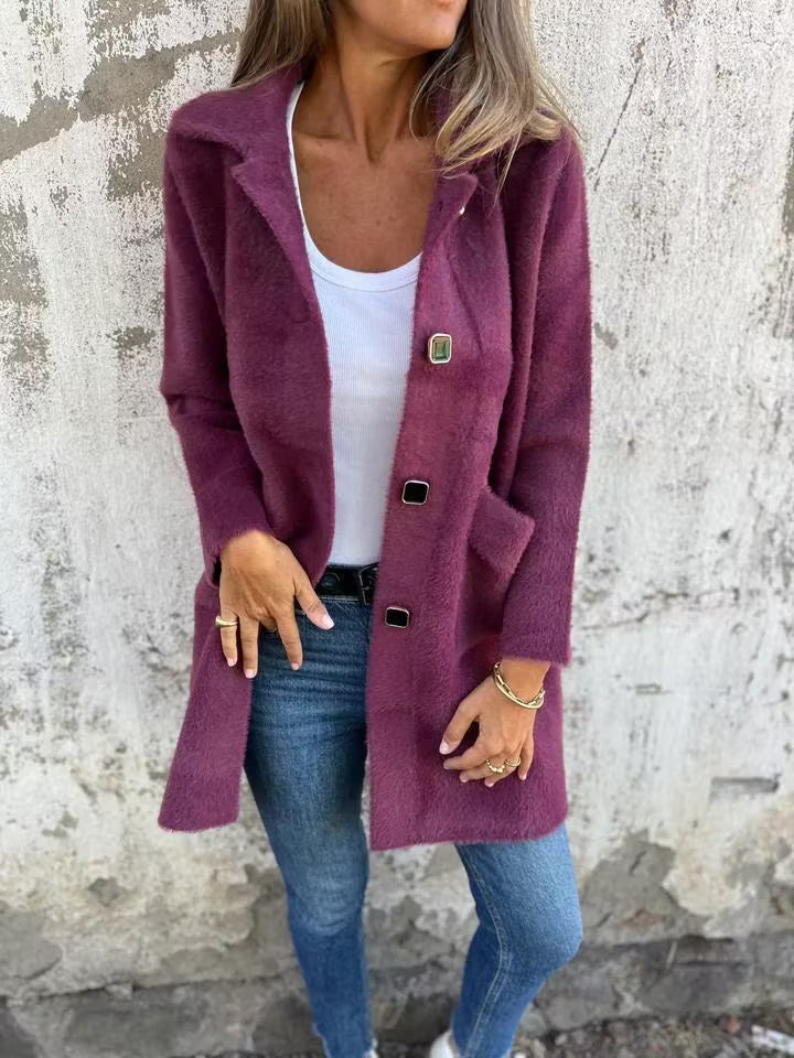Fia - Cappotto lungo con bottone frontale effetto Soft Touch