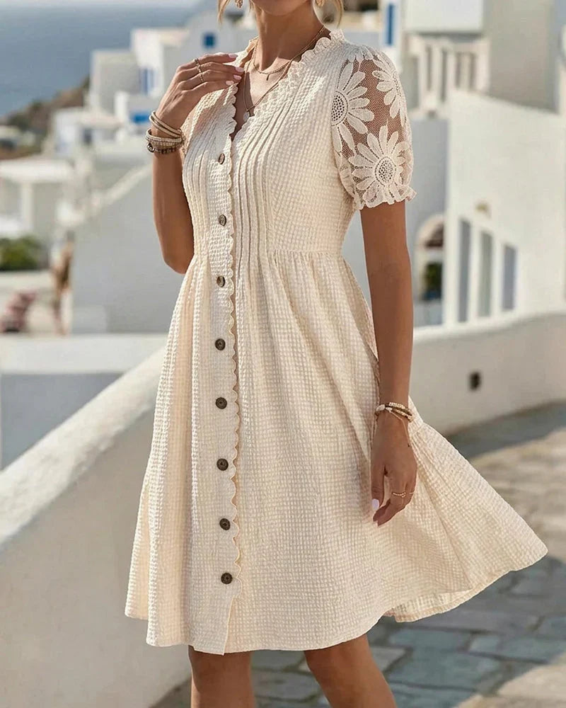 Emmara - Abito patchwork premium con maniche a sbuffo