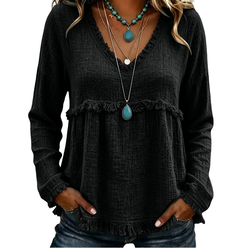 Ariselle - Blusa con frange a V