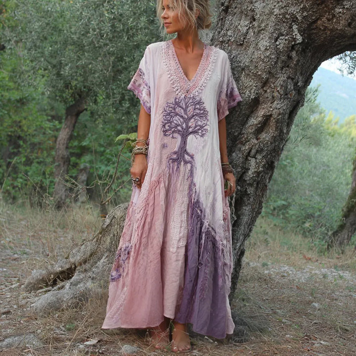 Carivienne - Abito lungo vintage con stampa albero