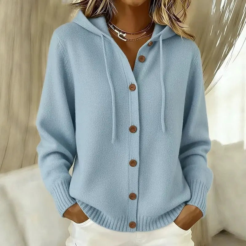 Emanora - Cardigan avvolgente con cappuccio e bottoni
