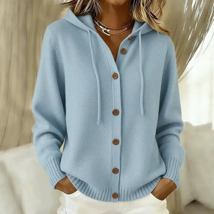 Emanora - Cardigan avvolgente con cappuccio e bottoni