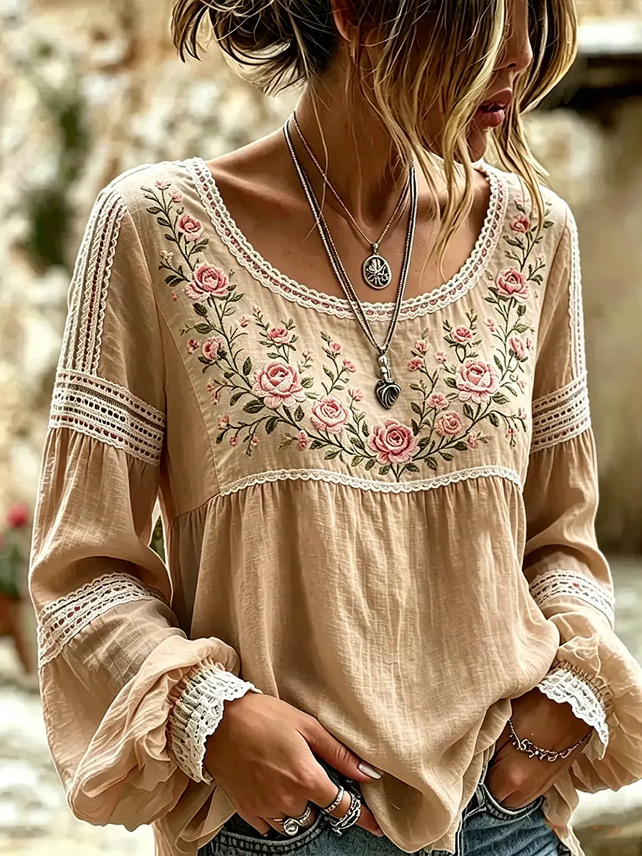 Tressalia - Blusa ricamata in lino