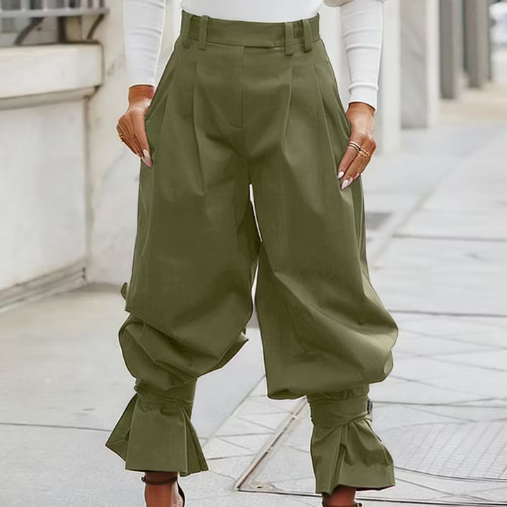 Dianella - Pantaloni a vita alta a righe con volant