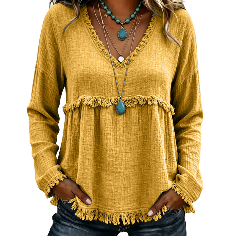 Ariselle - Blusa con frange a V