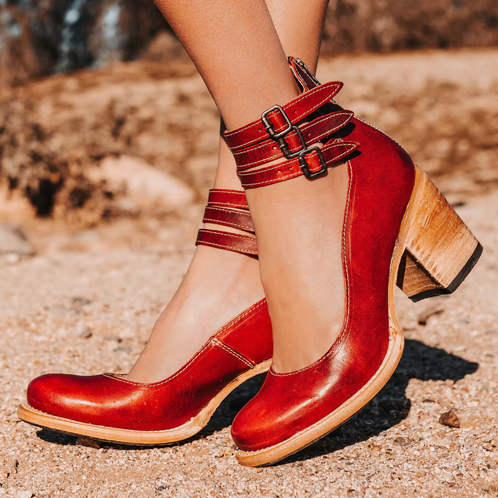 Philomena - Scarpe con tacco e cinturino alla caviglia in pelle effetto vintage