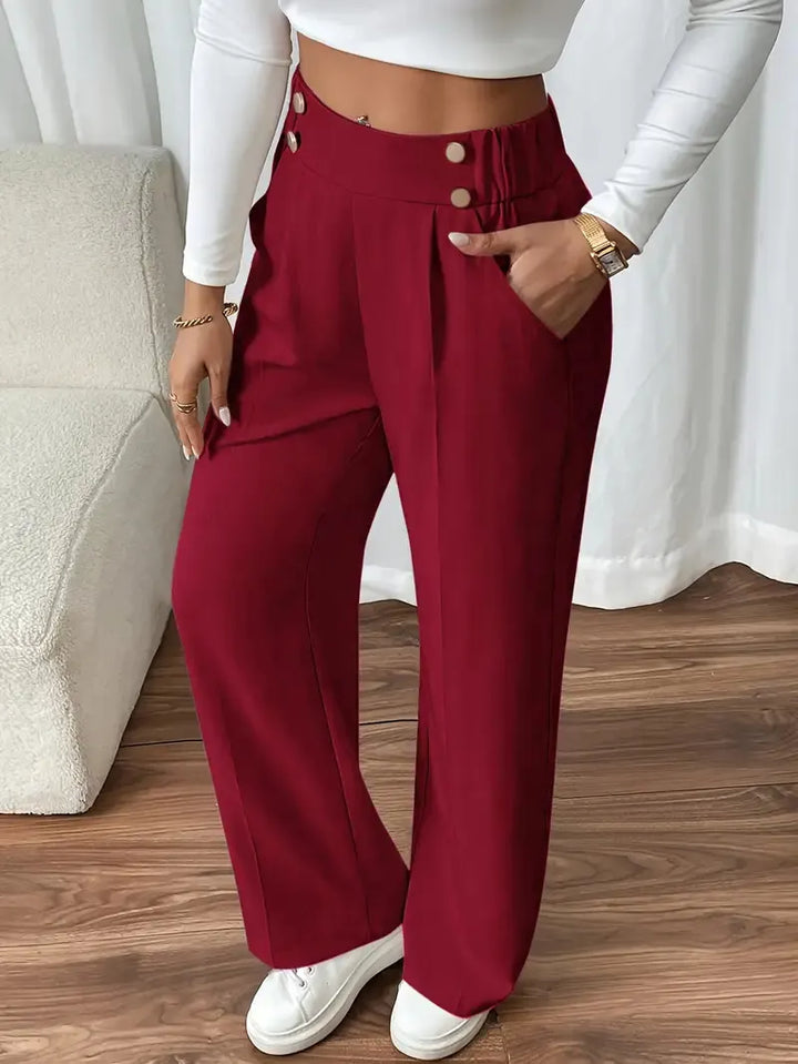 Ashlena - Pantaloni a palazzo a vita alta dalla caduta morbida