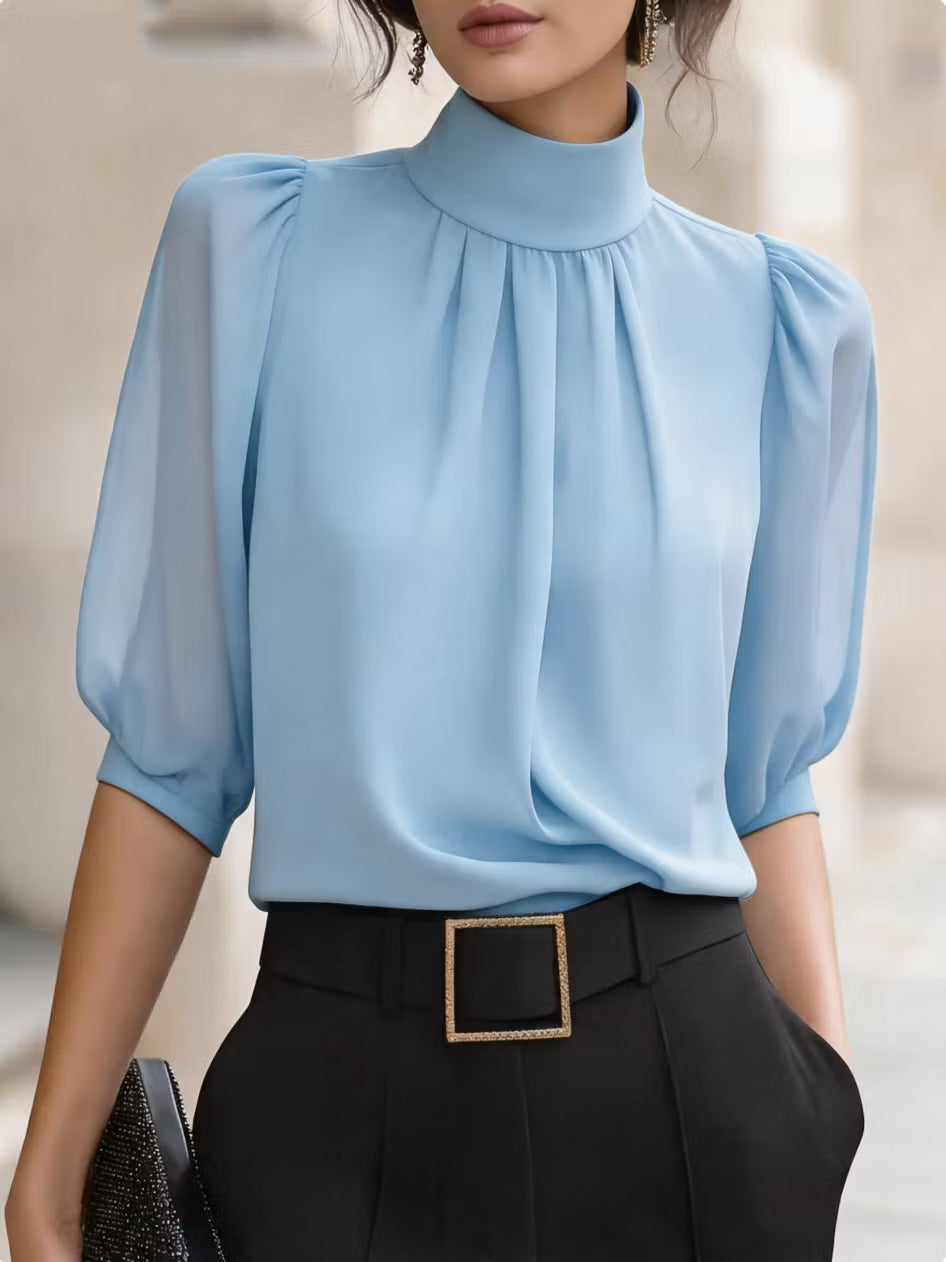 Valessique - Blusa plissé a collo alto