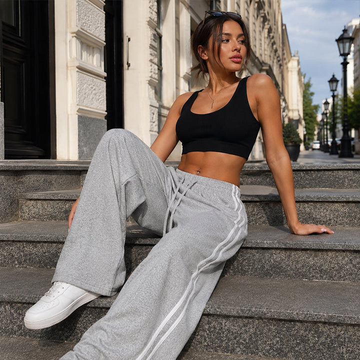 Adorielle - Pantaloni a gamba larga con bande laterali