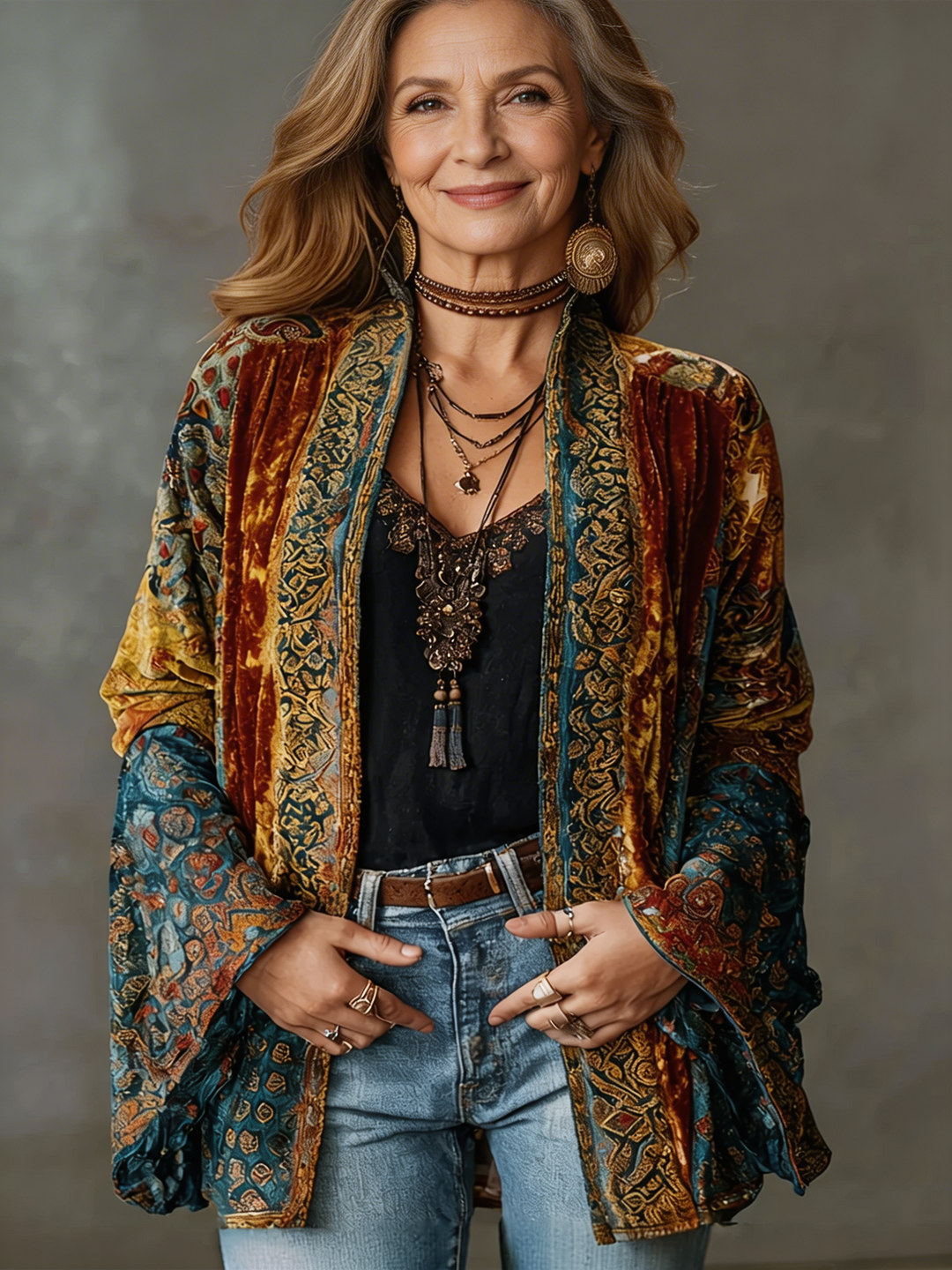 Eudocia - Cardigan stile kimono ricamato boho