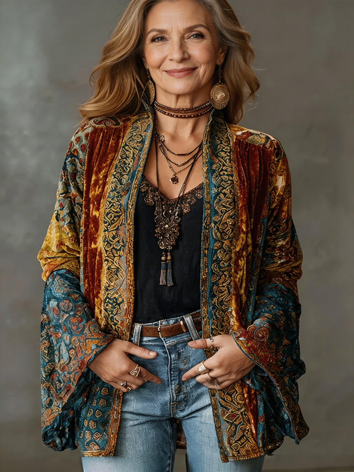 Eudocia - Cardigan stile kimono ricamato boho
