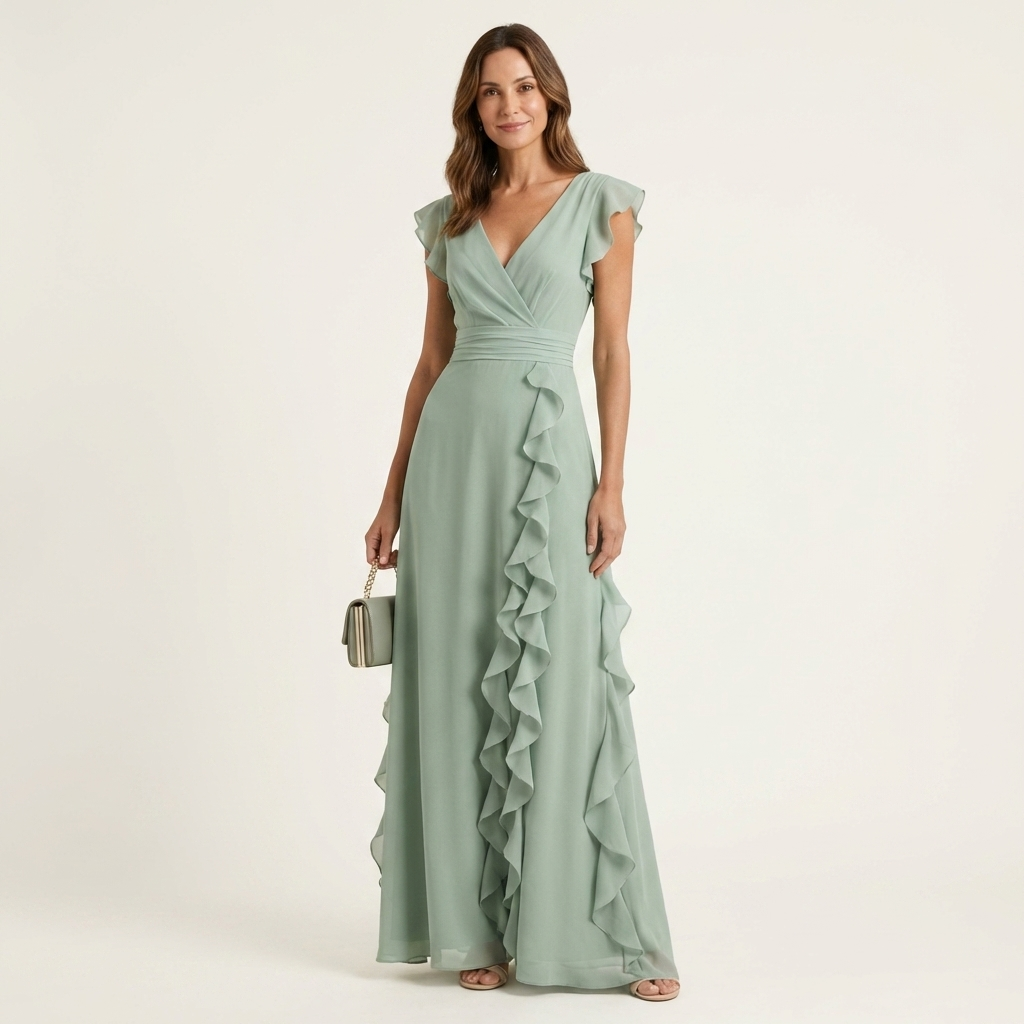 Delyth - Abito lungo elegante con rouches