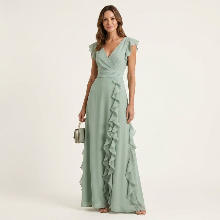 Delyth - Abito lungo elegante con rouches
