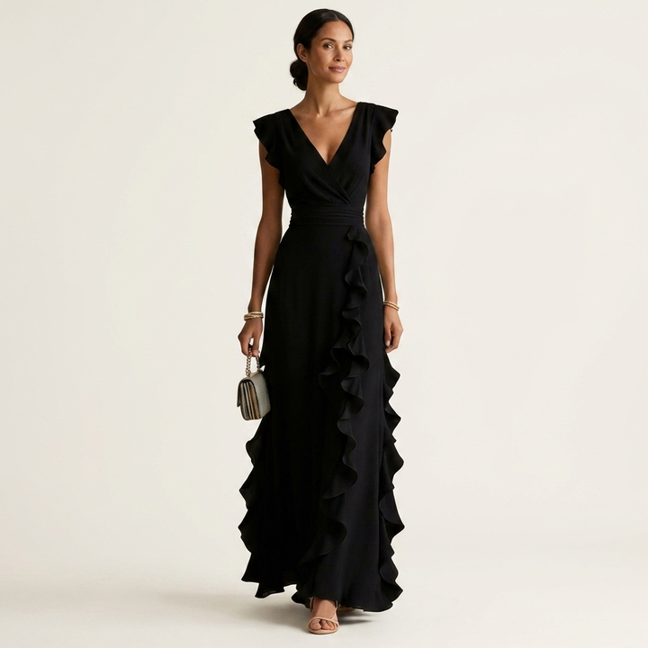 Delyth - Abito lungo elegante con rouches