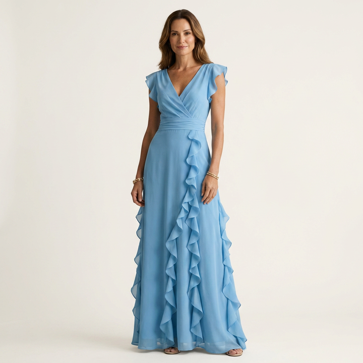 Delyth - Abito lungo elegante con rouches
