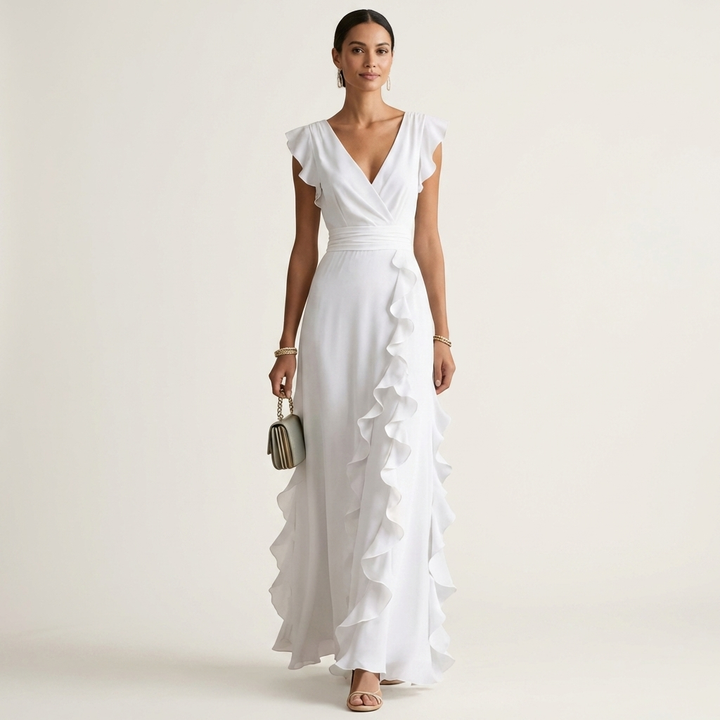 Delyth - Abito lungo elegante con rouches