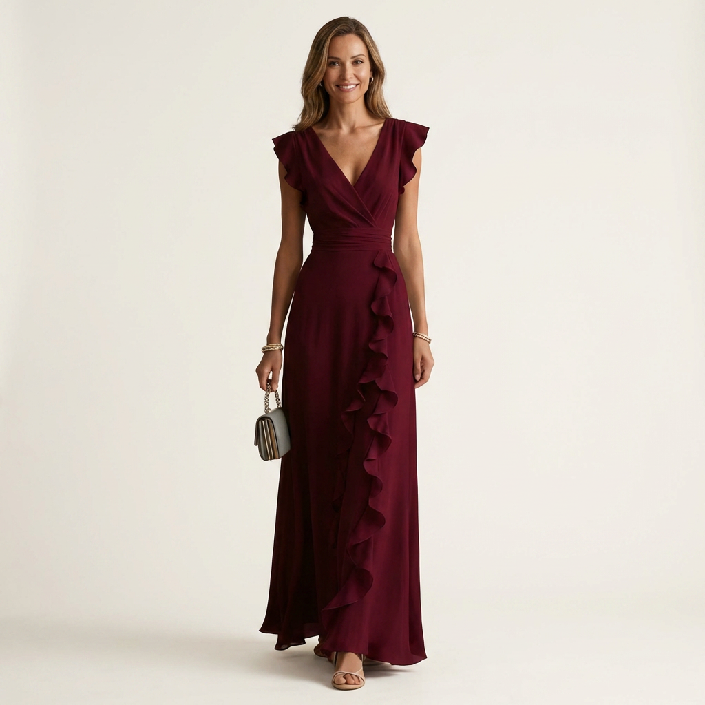 Delyth - Abito lungo elegante con rouches