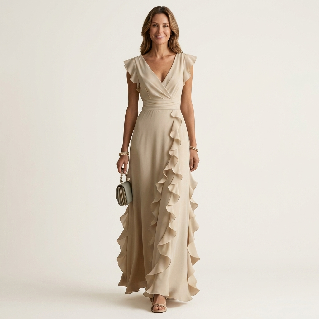 Delyth - Abito lungo elegante con rouches