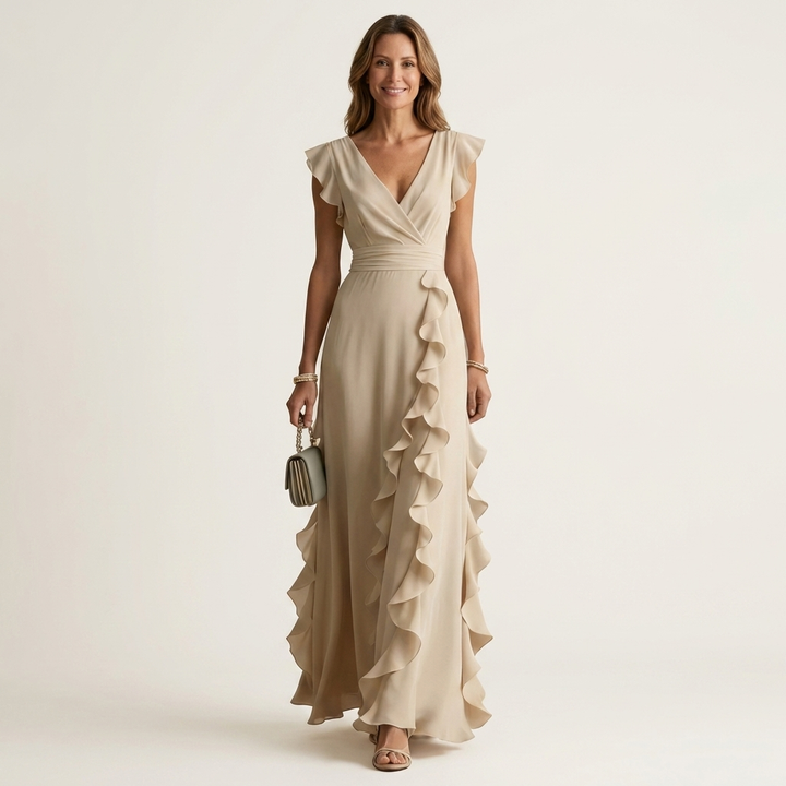 Delyth - Abito lungo elegante con rouches