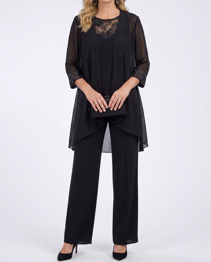 Aeliana - Completo elegante tre pezzi con blazer e pantaloni a gamba larga