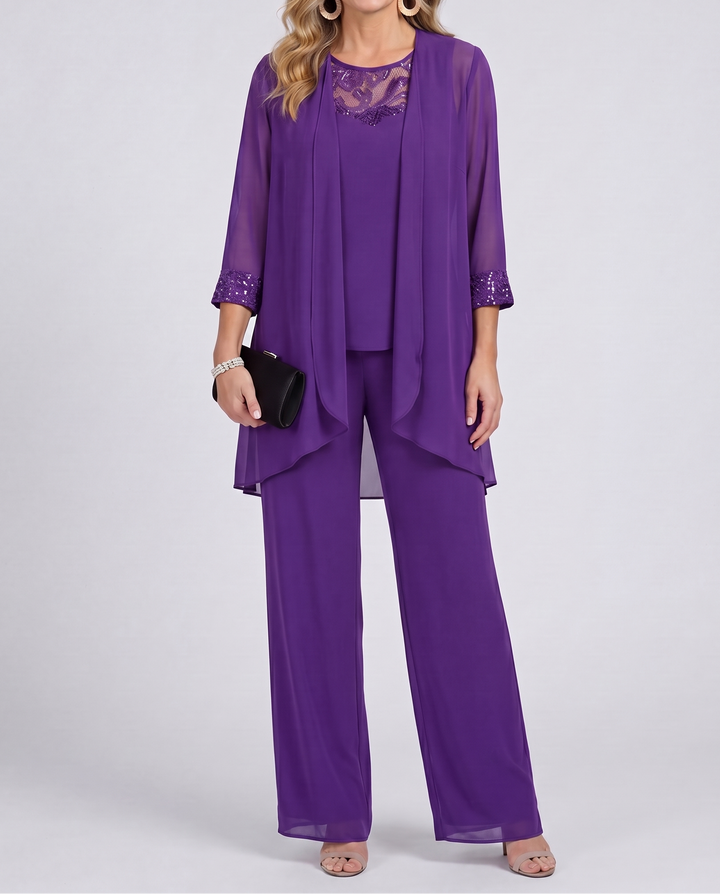 Aeliana - Completo elegante tre pezzi con blazer e pantaloni a gamba larga