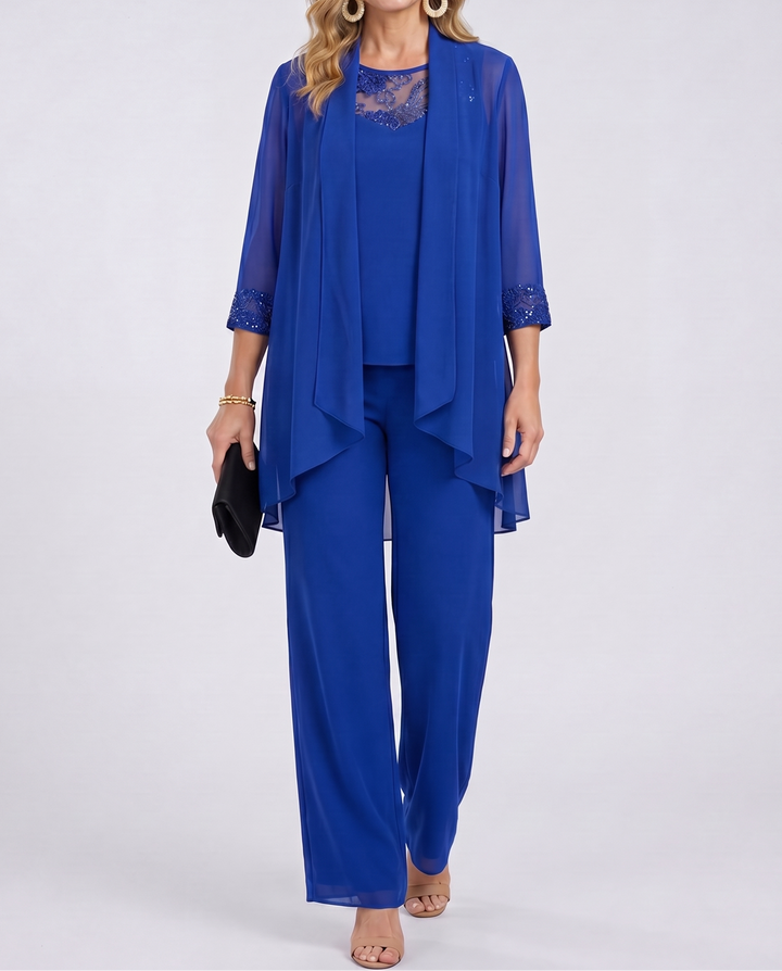 Aeliana - Completo elegante tre pezzi con blazer e pantaloni a gamba larga
