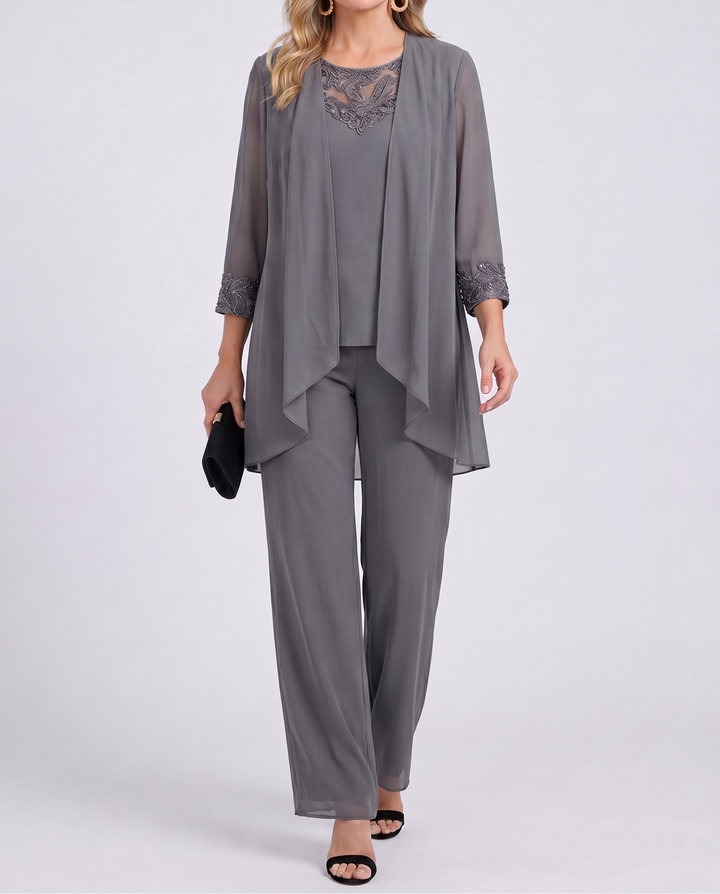 Aeliana - Completo elegante tre pezzi con blazer e pantaloni a gamba larga