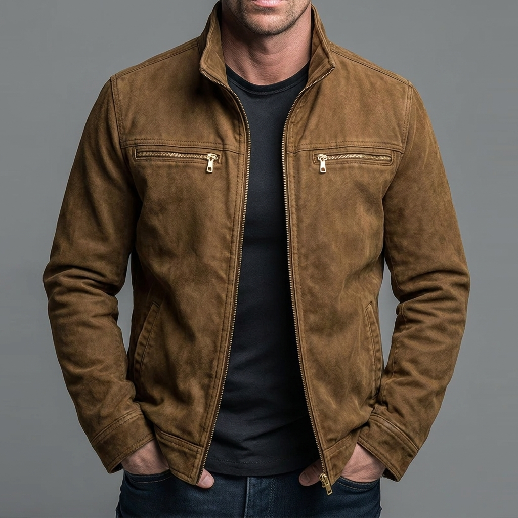 Brody - Giacca con zip dal tocco morbido, lavaggio vintage