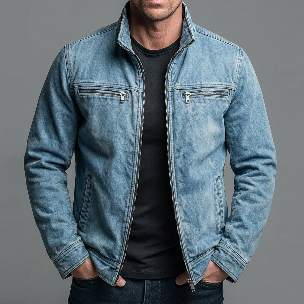Brody - Giacca con zip dal tocco morbido, lavaggio vintage