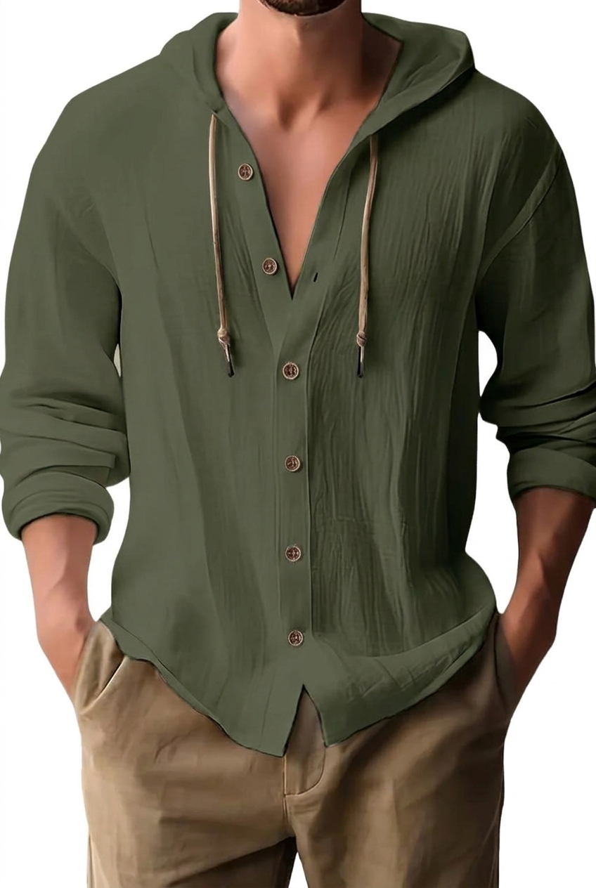 Fraser - T-shirt Henley con cappuccio morbida al tatto