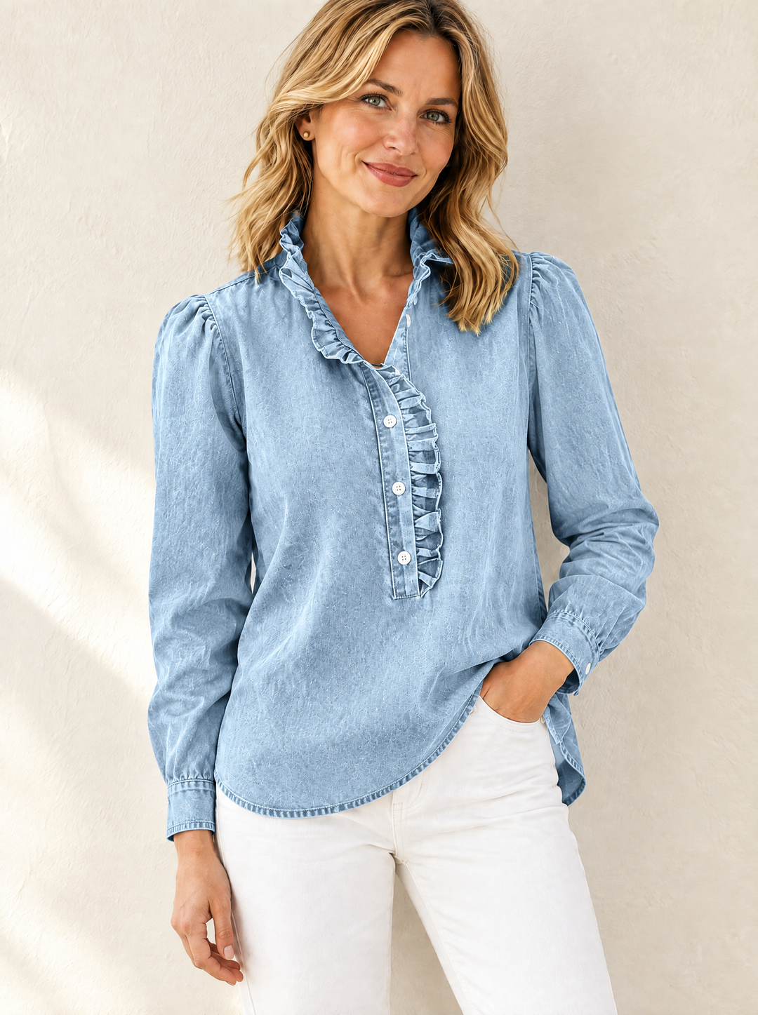 Brinna - Blusa con rouches, morbida al tatto