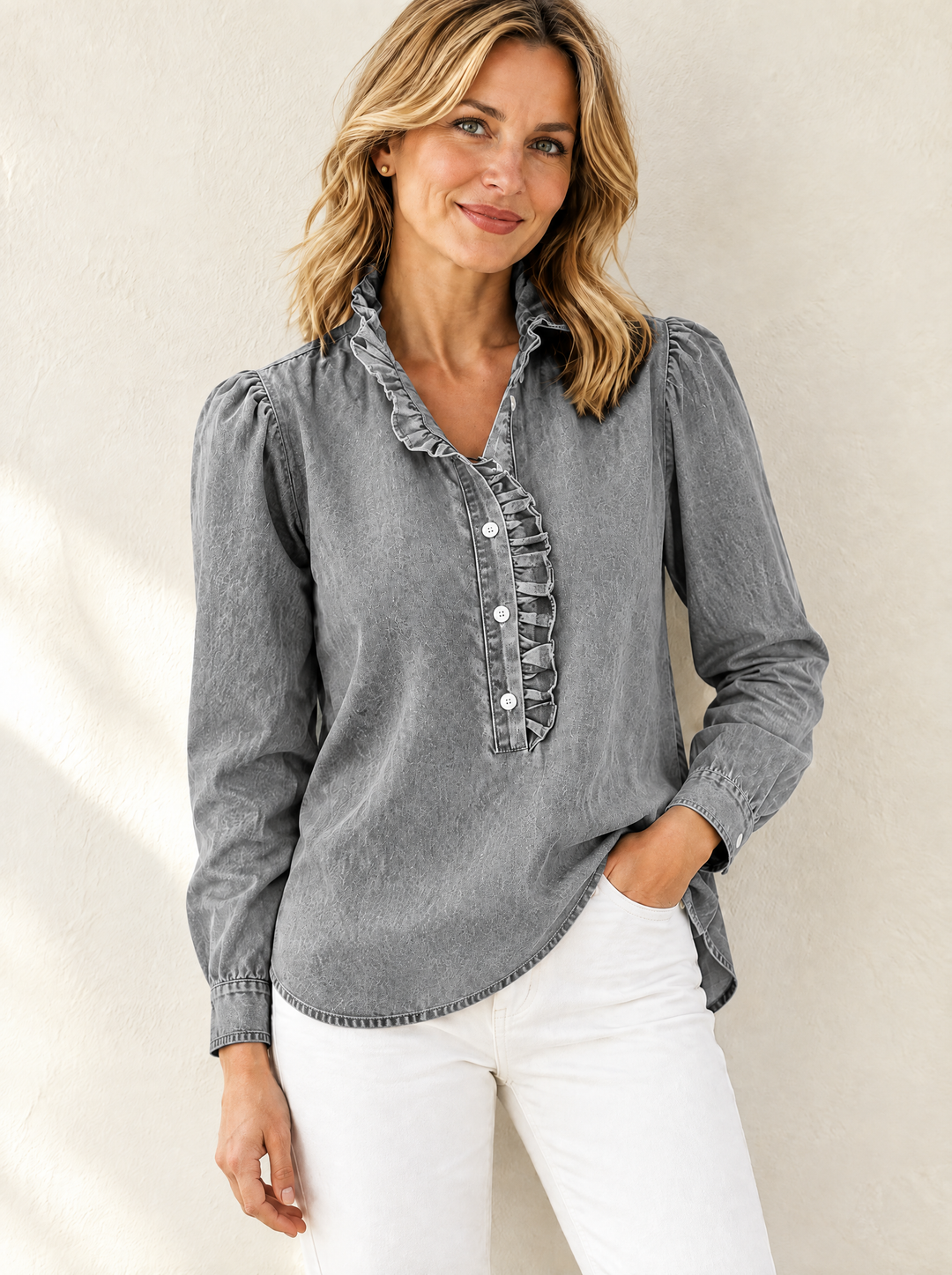 Brinna - Blusa con rouches, morbida al tatto
