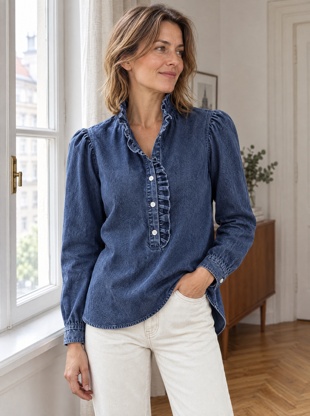 Brinna - Blusa con rouches, morbida al tatto