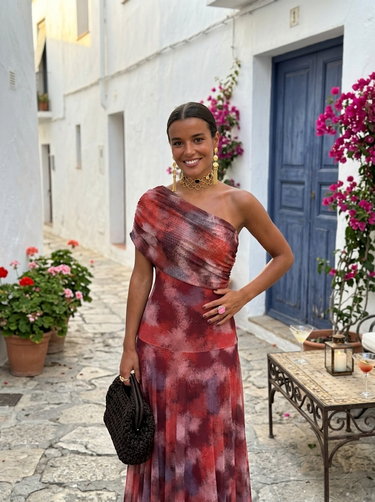 Kaida - Abito drappeggiato con scollo Bardot