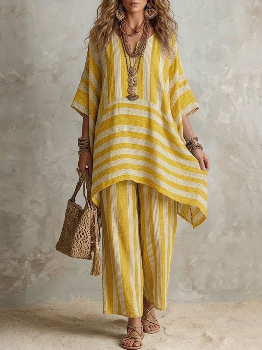 Elliotte - Coordinato con tunica a righe e pantaloni a gamba ampia