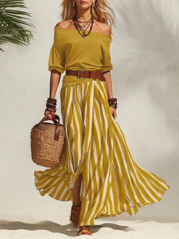 Delphia - Completo coordinato leggero con gonna e top a scollo Bardot