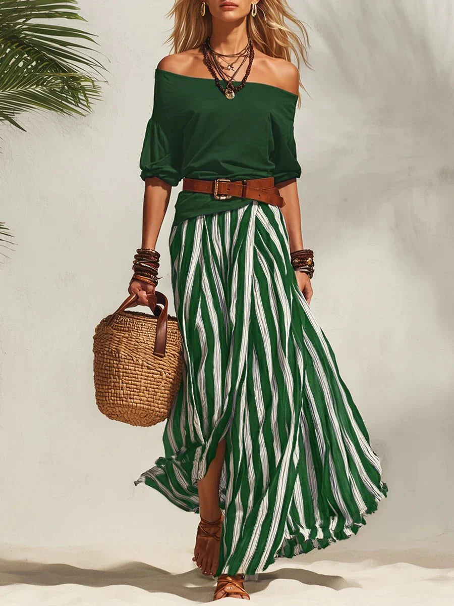 Delphia - Completo coordinato leggero con gonna e top a scollo Bardot