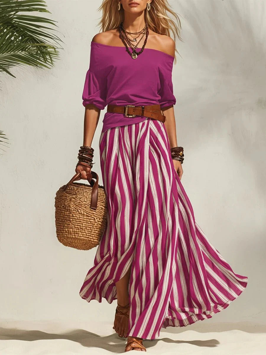 Delphia - Completo coordinato leggero con gonna e top a scollo Bardot