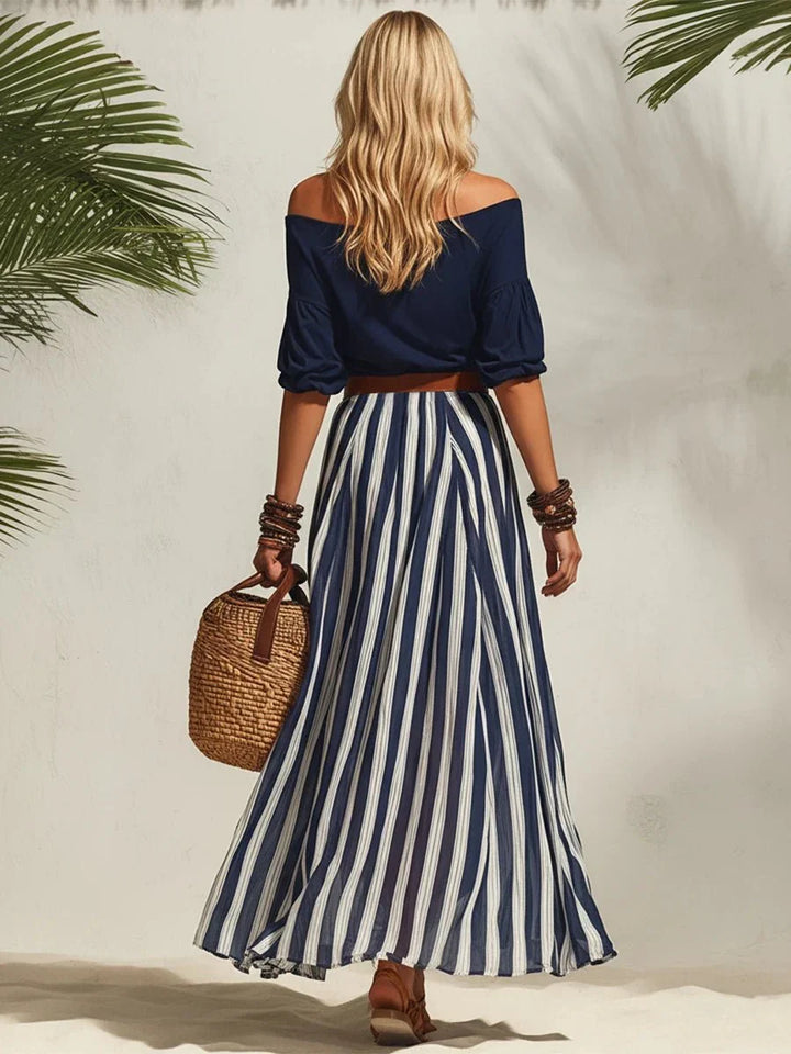 Delphia - Completo coordinato leggero con gonna e top a scollo Bardot
