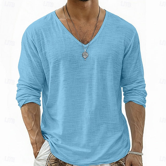 Crispin - Camicia in lino traspirante a maniche lunghe con scollo a V