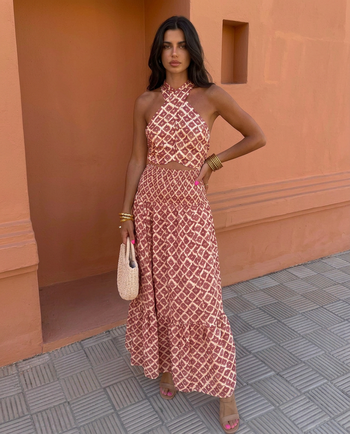 Quinley - Completo a due pezzi di lusso con scollo Bardot e volant