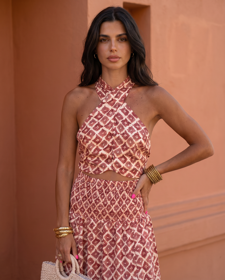 Quinley - Completo a due pezzi di lusso con scollo Bardot e volant