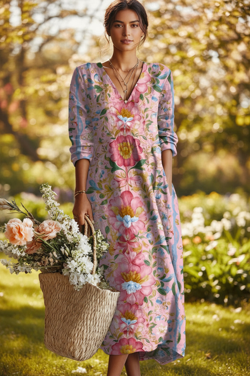 Ailsa - Abito midi floreale con scollo a V