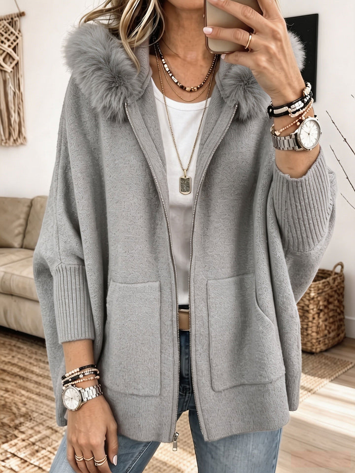 Veronelle - Cardigan con cappuccio e zip dal tocco morbido