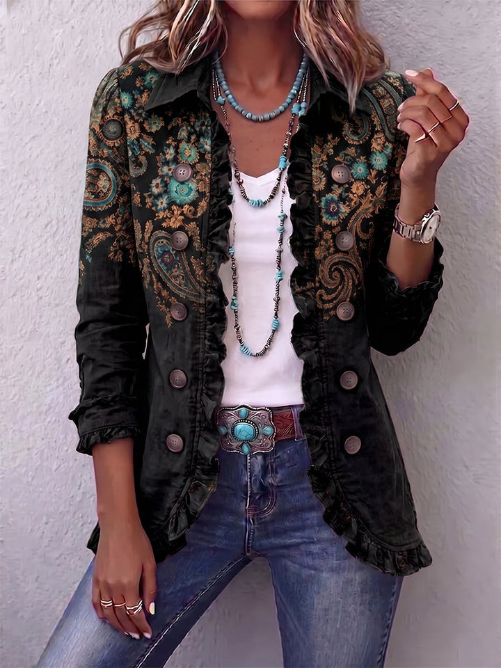Faelisse - Giacca artigianale con rouches e stampa paisley